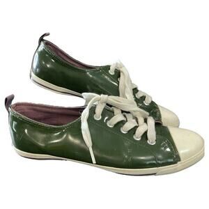 Boden Patent Leather Sneakers Women 8.5 Green Low Top Preppy Casual Scandi Retro
